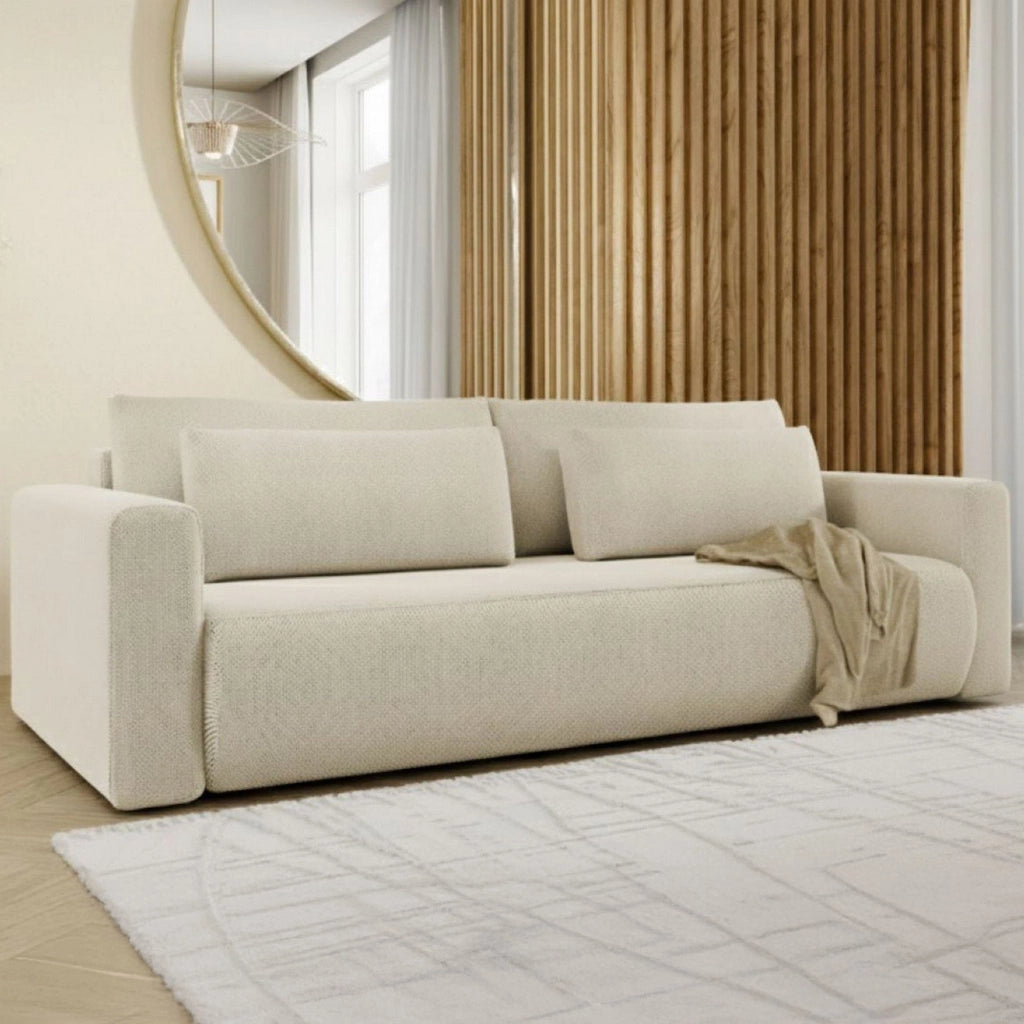 Erbezzo, Divano Letto 2 Posti Contenitore, 240x105 cm Bianco Crema