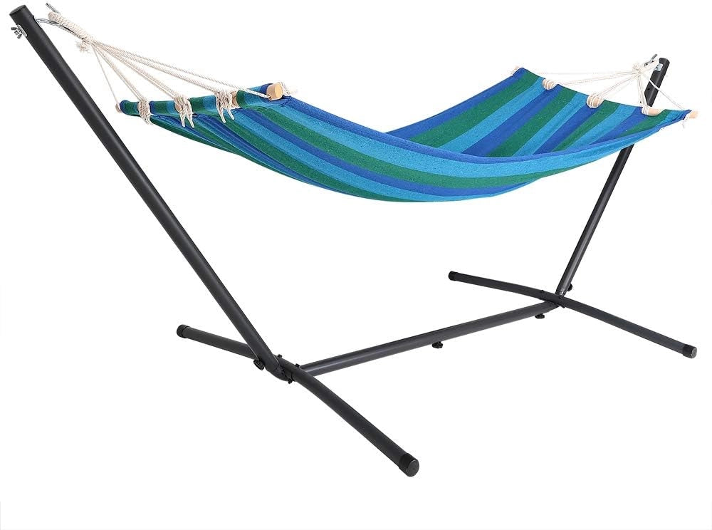 Amaca con Supporto Portata 150kg Amache Giardino Spiaggia Campeggio Balcone Terrazzo Blu