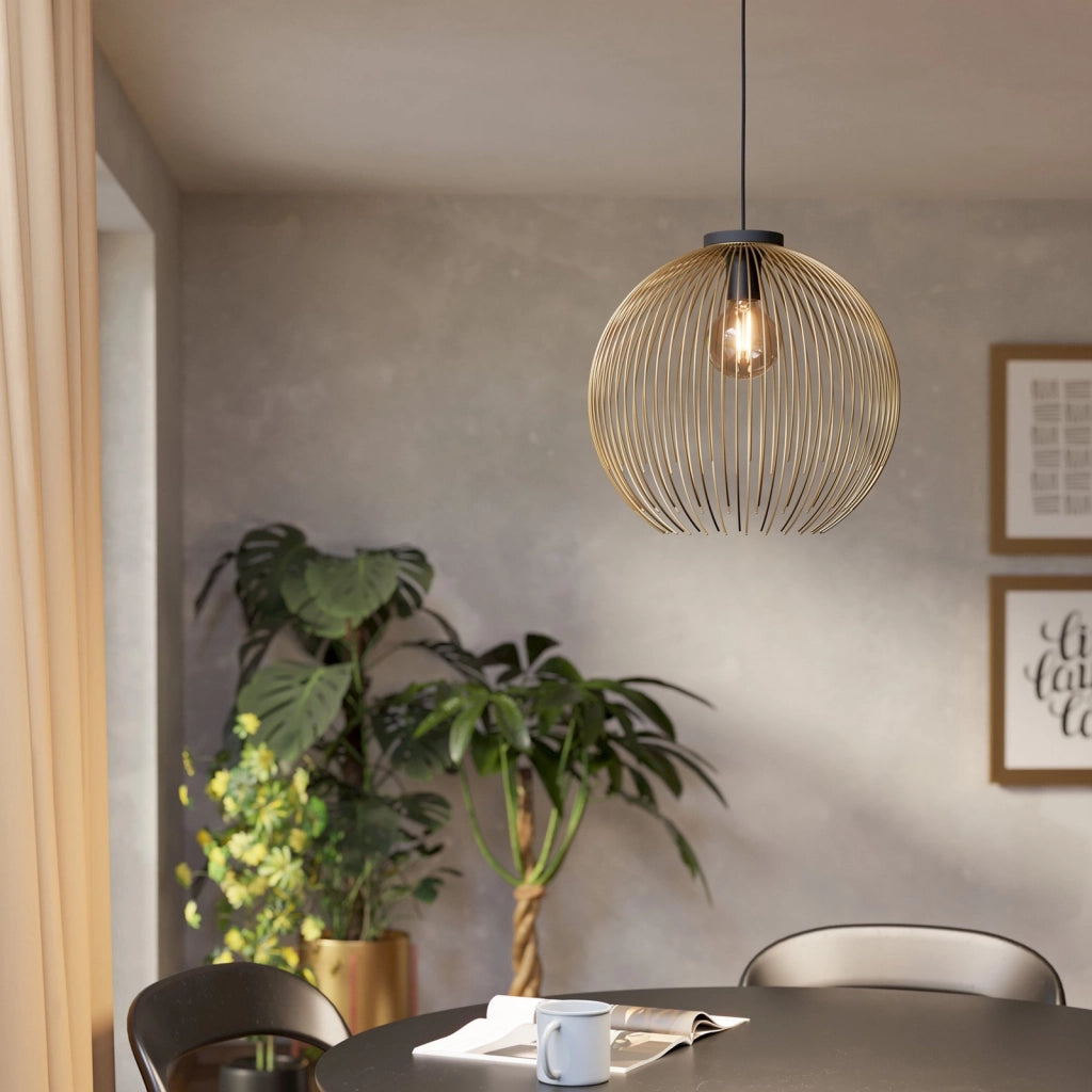 Sospensione Industrial-Nordico Acciaio Nero E Oro 1 Luce E27 D.40Cm