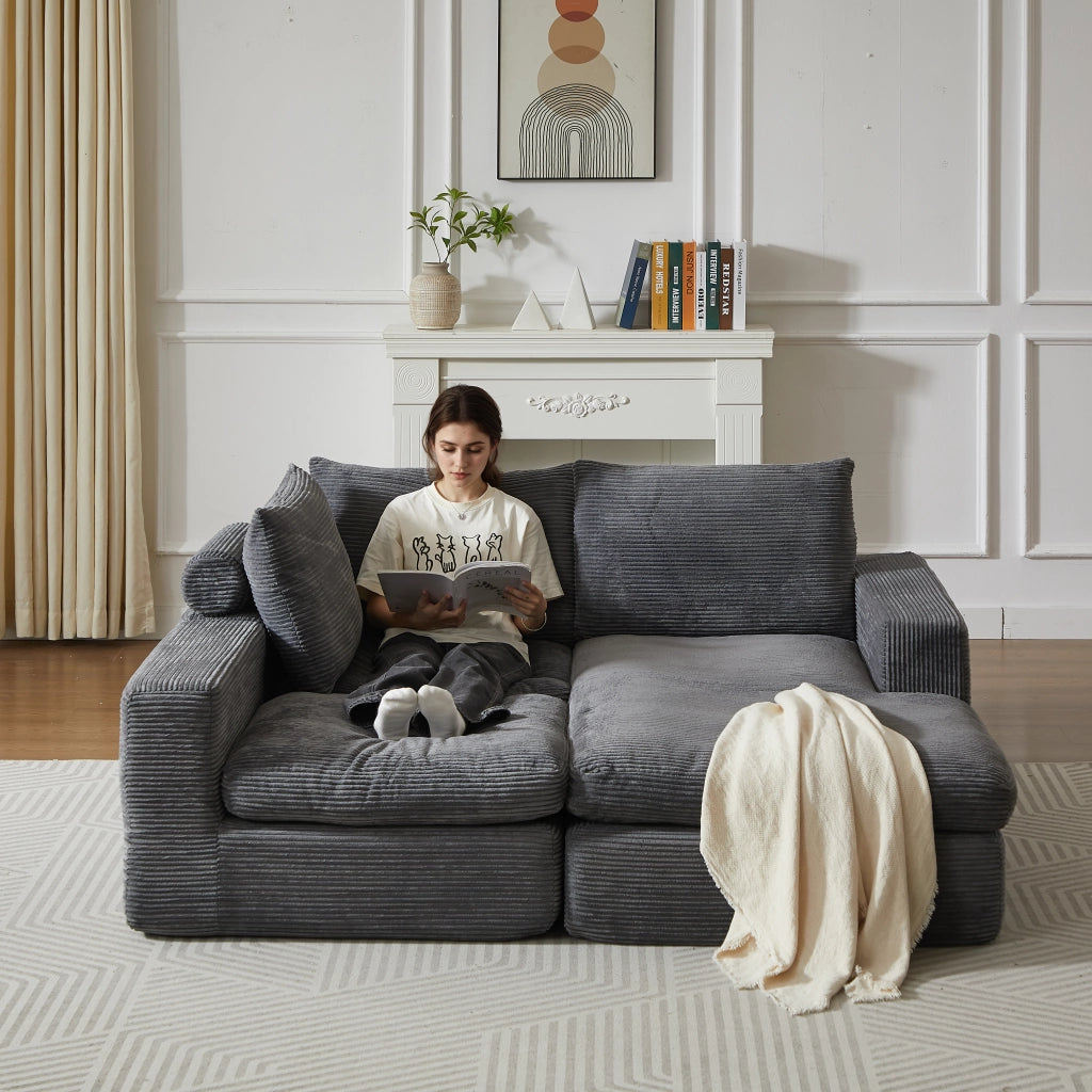 Divano Angolare con Chaise Longue in Velluto a Coste ¨C MINIMAL ¨C 3 Posti, Grigio