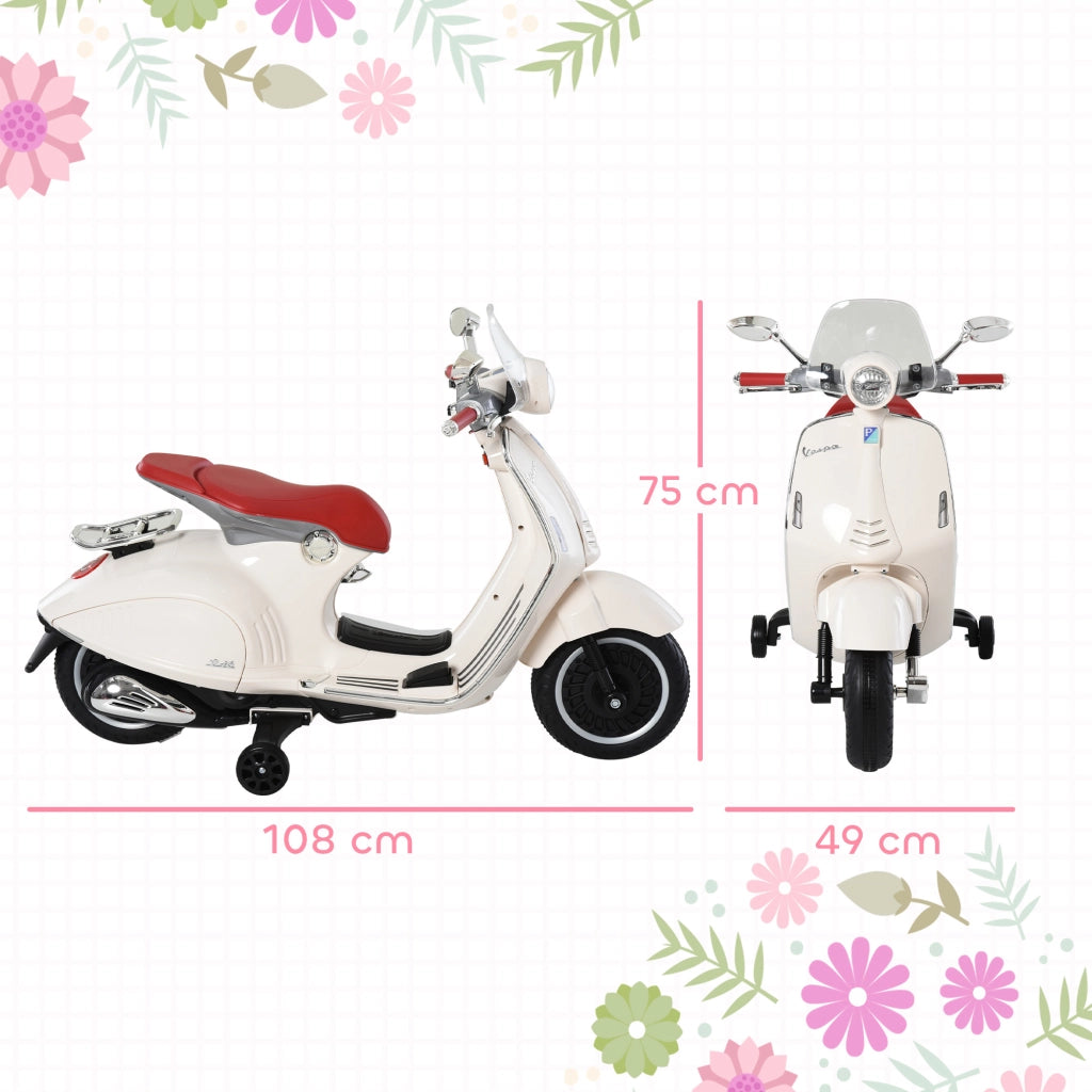 Moto elettrica per bambini Vespa ¨C zephmum ¨C Bianco 108x49x75 cm