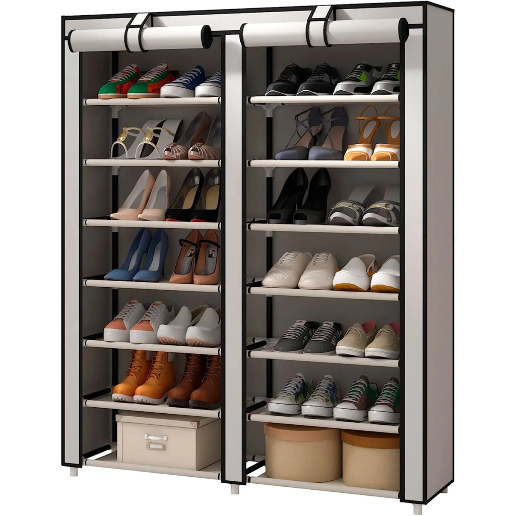 Scarpiera Tessuto per Scarpe con 2 Ante con Cerniera 125x92x28,5cm, 28 paia. Grigio