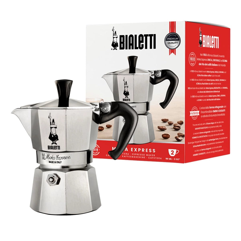 Caffettiera Moka Express Restyling 2 Tazze in Alluminio con Manico Ergonomico Made in Italy Bialetti