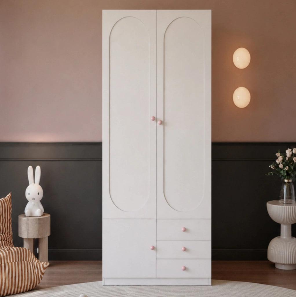 Armadio per cameretta 2 ante con 3 cassetti 80x50x200 cm bianco HAVRYA