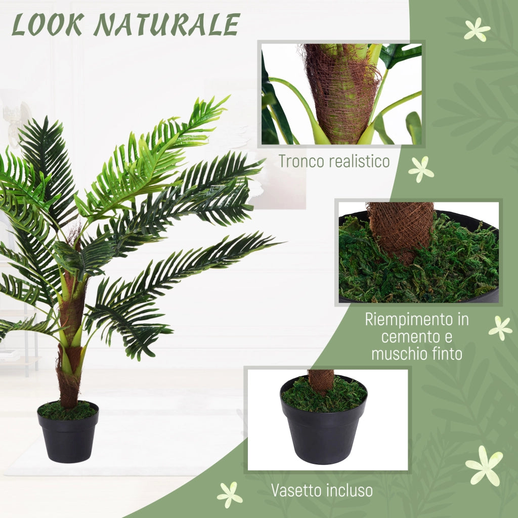 Pianta Artificiale Palma Cycas Alta 123cm per Interno ed Esterno con Vaso Incluso