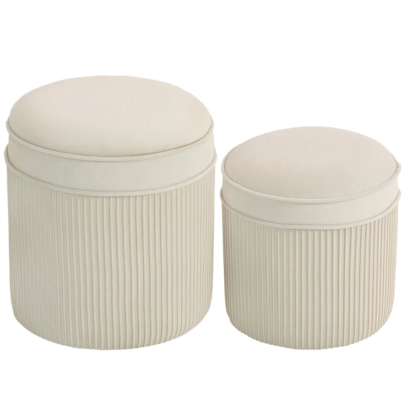Pouf contenitore 2 pezzi con coperchio e spazio nascosto in poliestere bianco crema