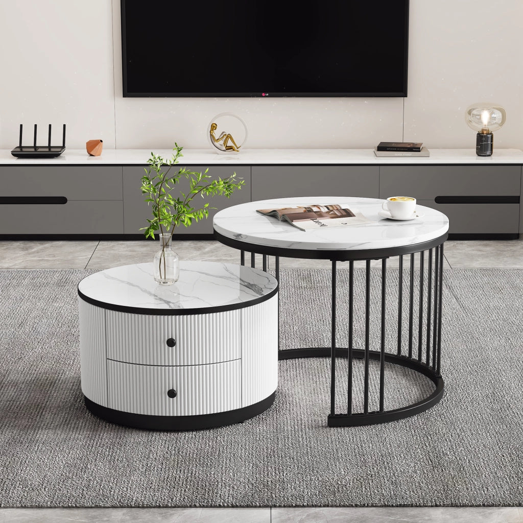 TAVOLINO DA CAFFÈ Set 2 pezzi 60x60x45,5 cm e 50x50x32 cm Bianco MDF