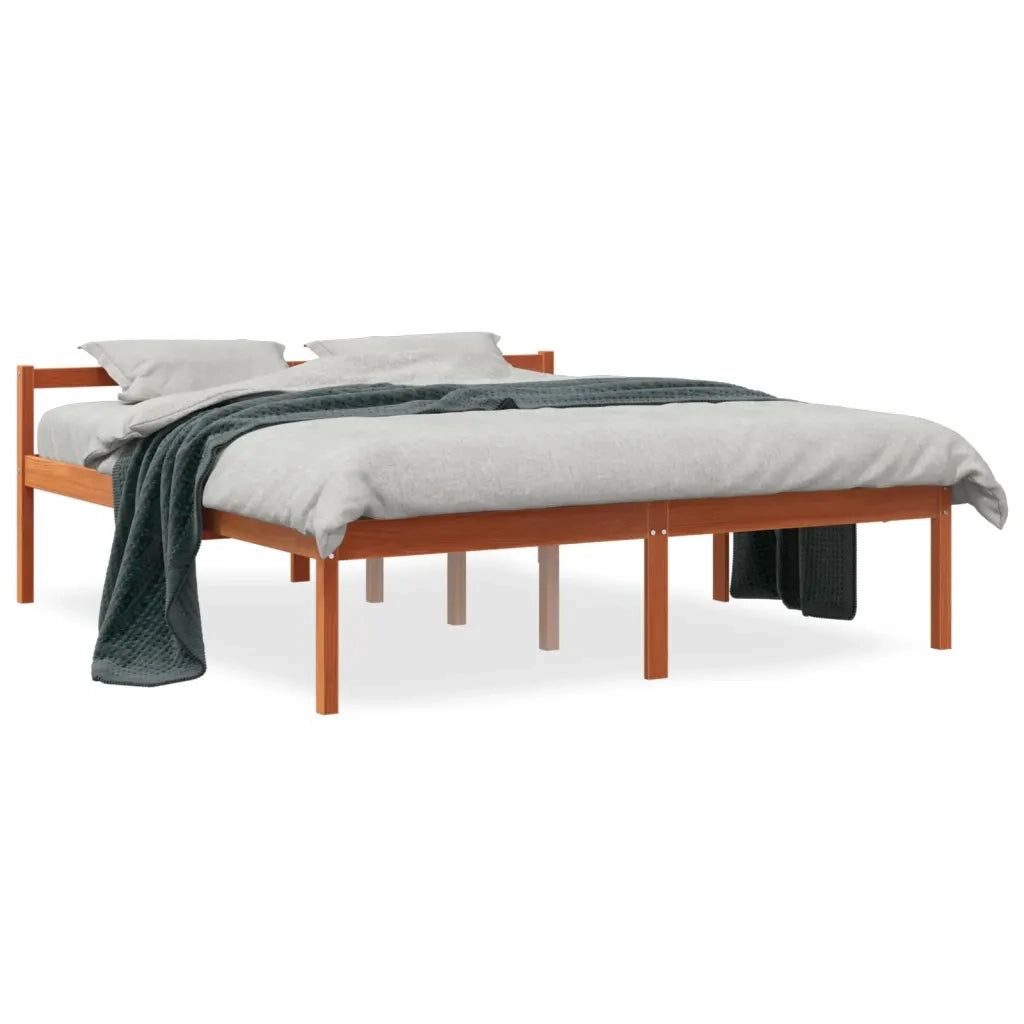 Letto per Anziani Marrone Cera 150x200cm Legno Massello di Pino 844159