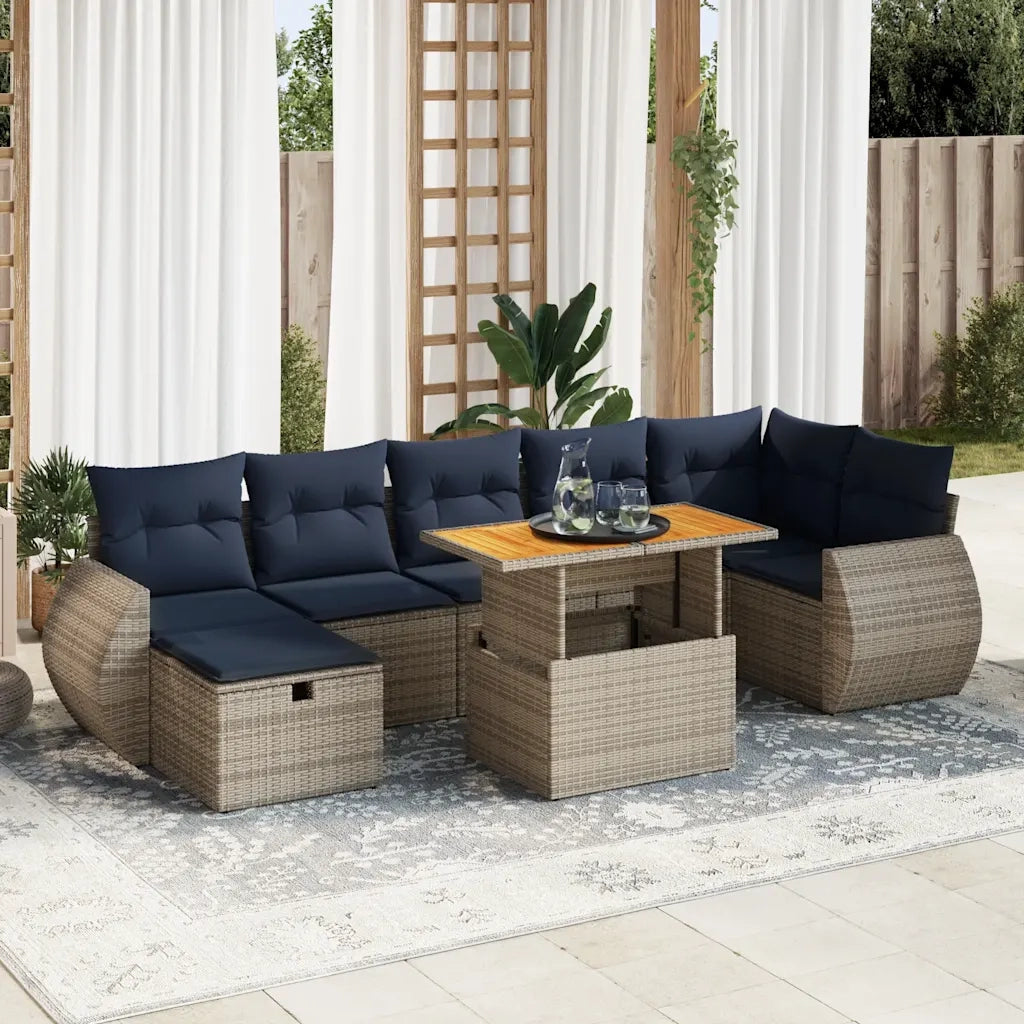 Set Divano da Giardino 8pz con Cuscini Grigio Polyrattan Acacia 3328069
