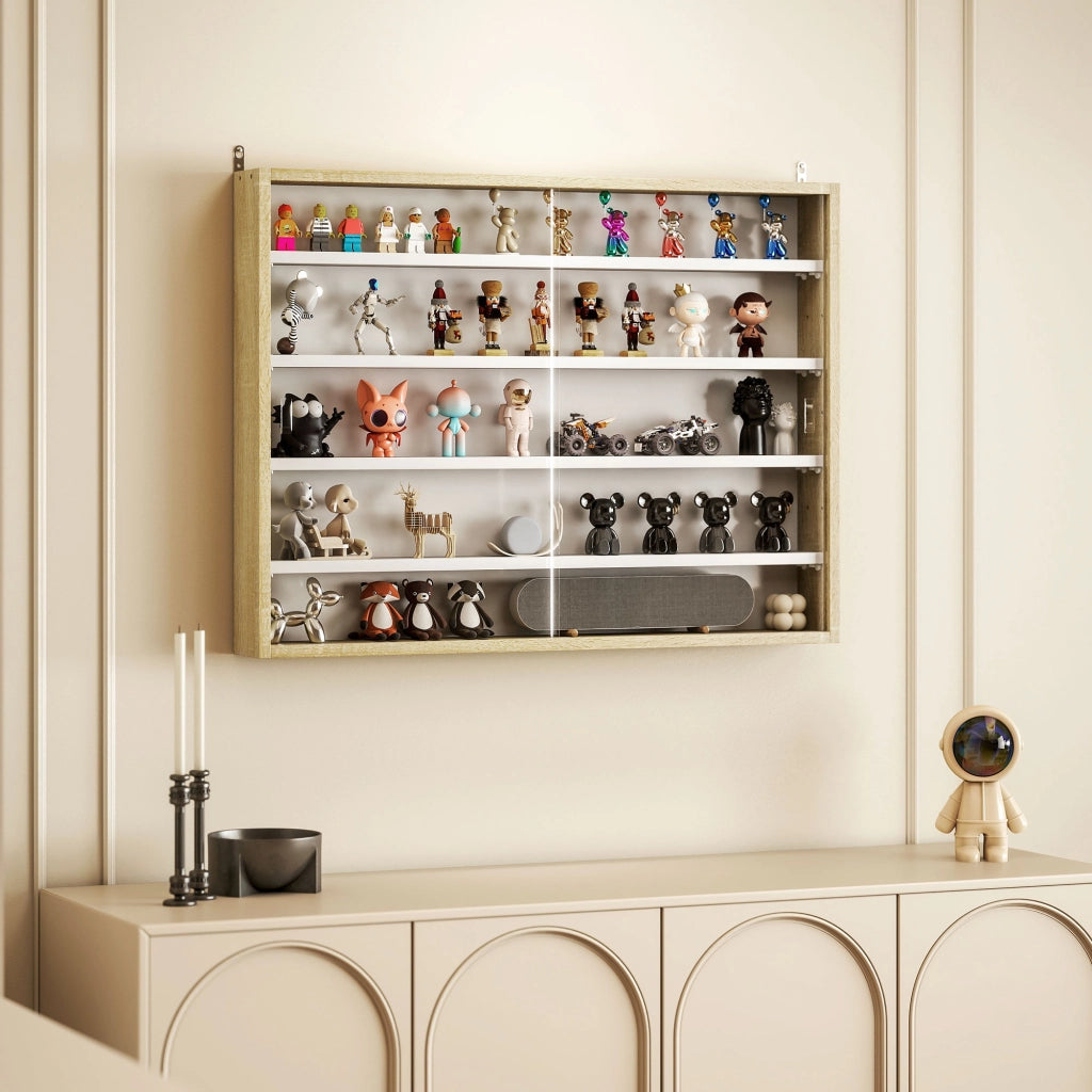 Bacheca Vetrina a Muro con 4 Ripiani Regolabili 80x9.5x60cm Bianco e Legno