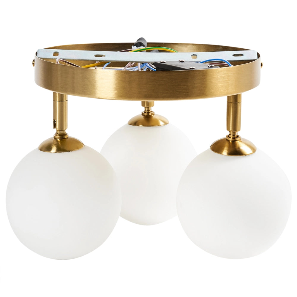 Plafoniera a 3 luci in ottone, vetro bianco e metallo di ferro Illuminazione del soggiorno dall'aspetto moderno e glamour