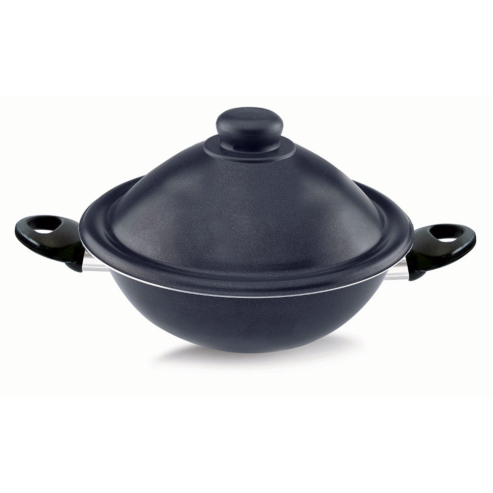 Pentola Wok Vesuvio 24 Cm Antiaderente Per Cottura a Vapore Rivestimento in Pietra Ecostone Silex Nero