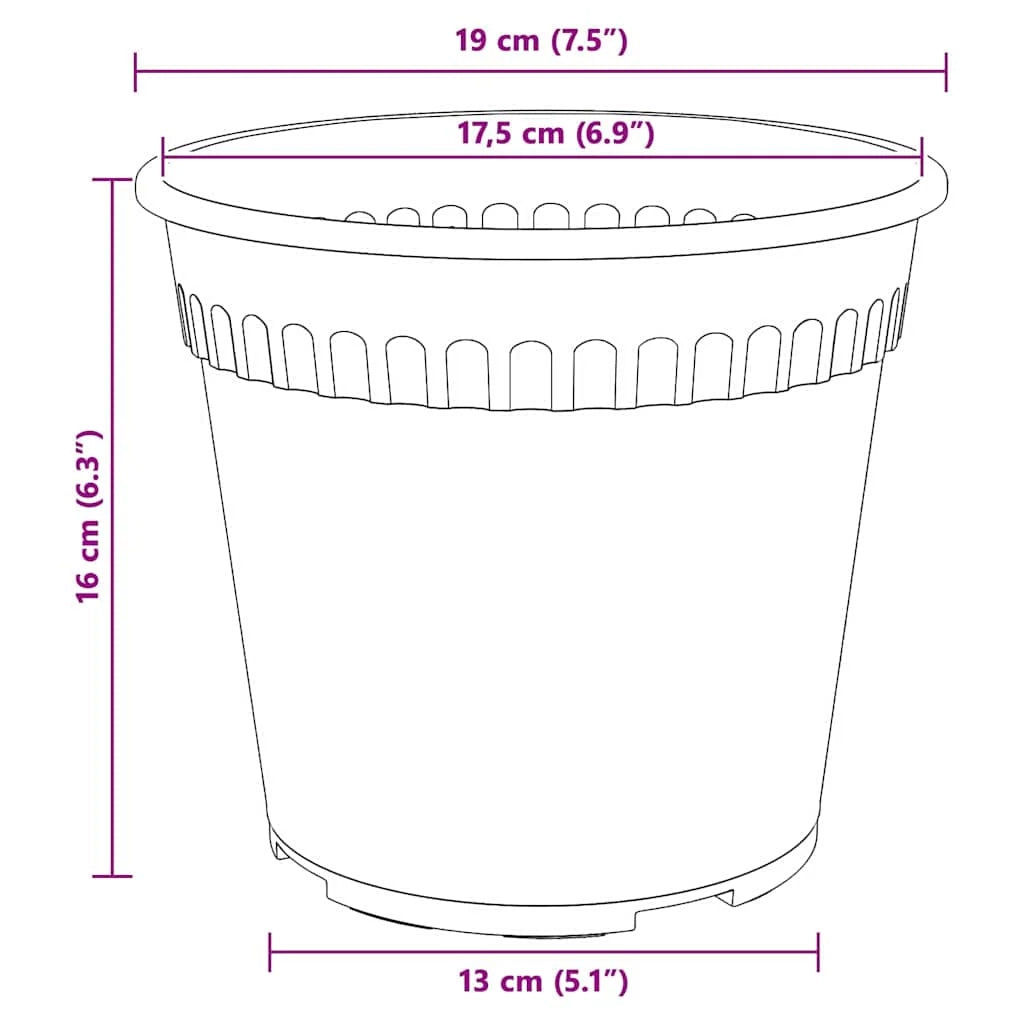 Set di 6 vasi da fiori rotondi moderni per giardino o balcone 19 x 19 x 16 cm leggeri in plastica rosso mattone 02_0059310