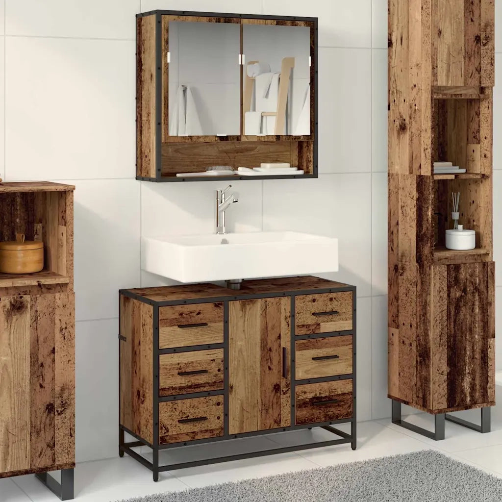 vidaXL Set di mobili per il bagno 2 pcs Legno vecchio 80 x 33 x 60 cm