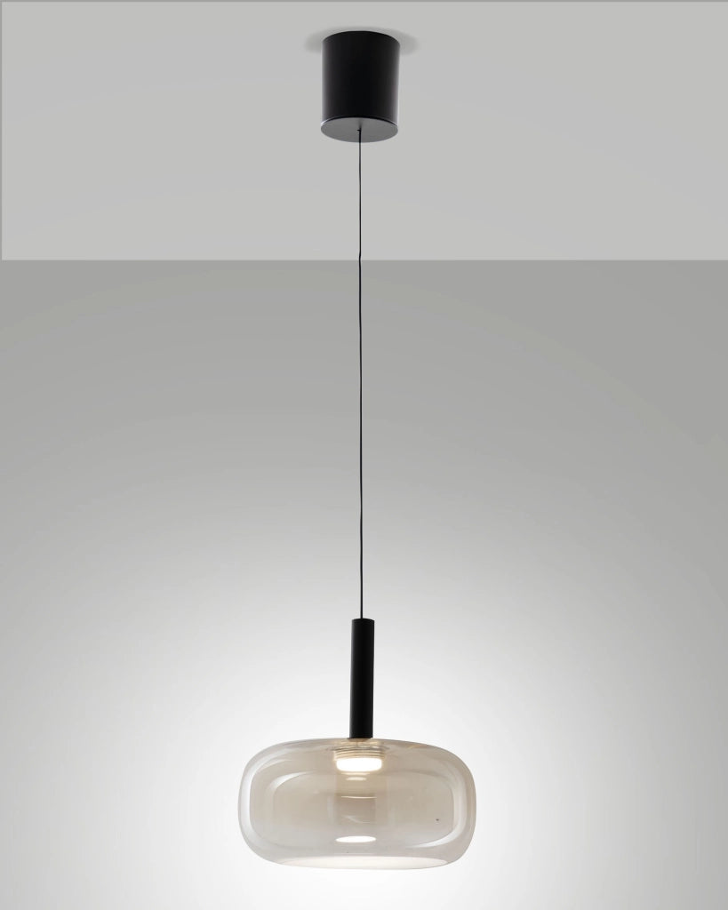 Lampada a Sospensione LED Devero 8W, Ø25cm, Vetro Borosilicato Cognac Sfumato, Dimmerabile, CCT 2700K-3000K-4000K, IP20 - Devero Collection