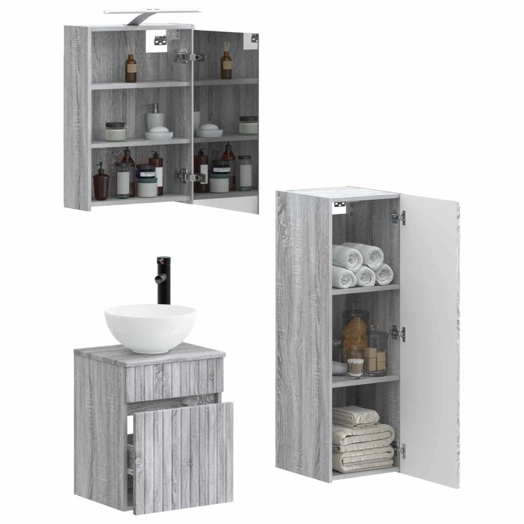 Set di mobili per il bagno 4 pcs Sonoma grigio 3407468
