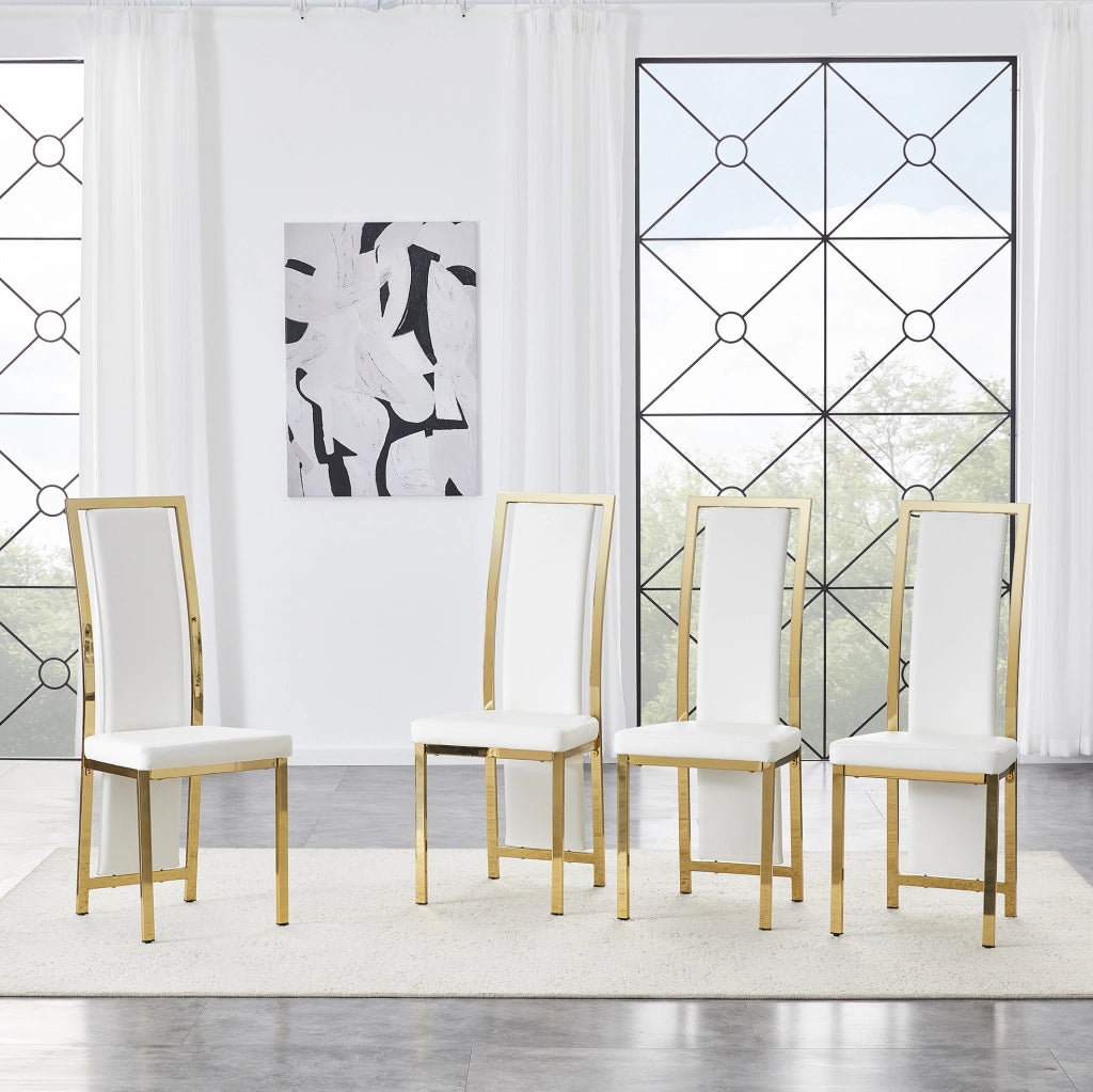 Set 4 sedie da pranzo moderne con bordo oro; 109 cm; in PU bianco e metallo dorato