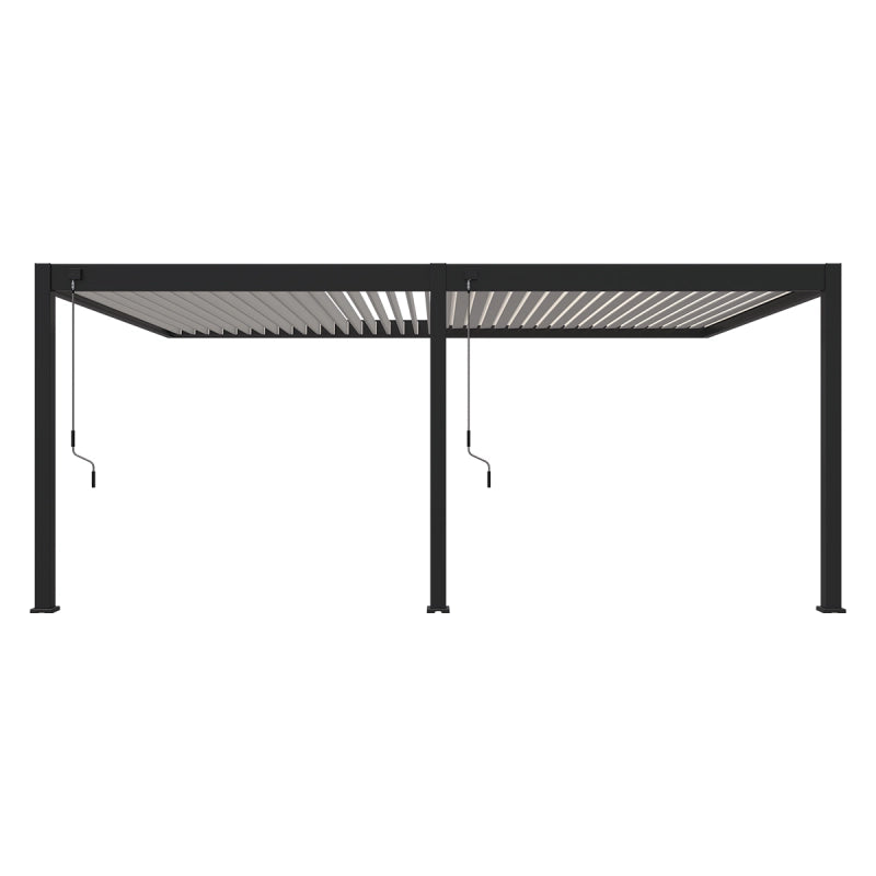 Pergola bioclimatica OmbrÃ©a addossata VS - 4x6M bicolore + 2 tende grigio antracite