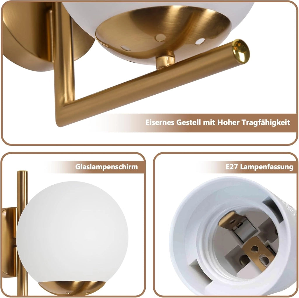 ZMH Lampada da parete moderna per interni in oro con paralume in vetro E27 applique da parete corridoio camera da letto