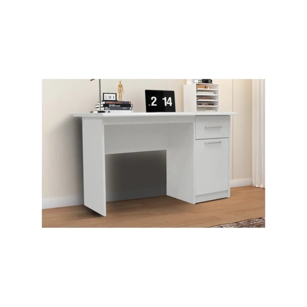 Scrivania retta della collezione PRAGA con un cassetto e una porta di colore bianco