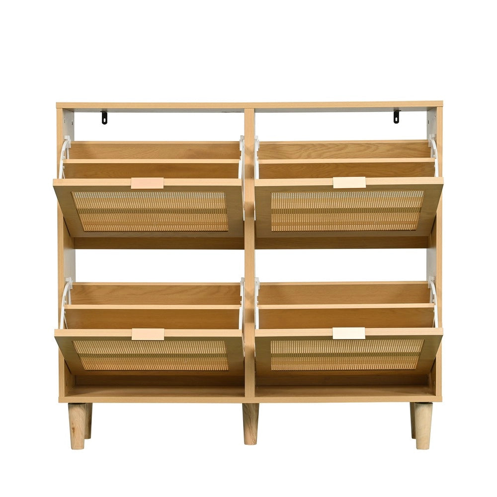 Scarpiera con 4 Ante Ribaltabili in Rattan ¨C MINIMAL ¨C Legno, Metallo, 100x25x90 cm