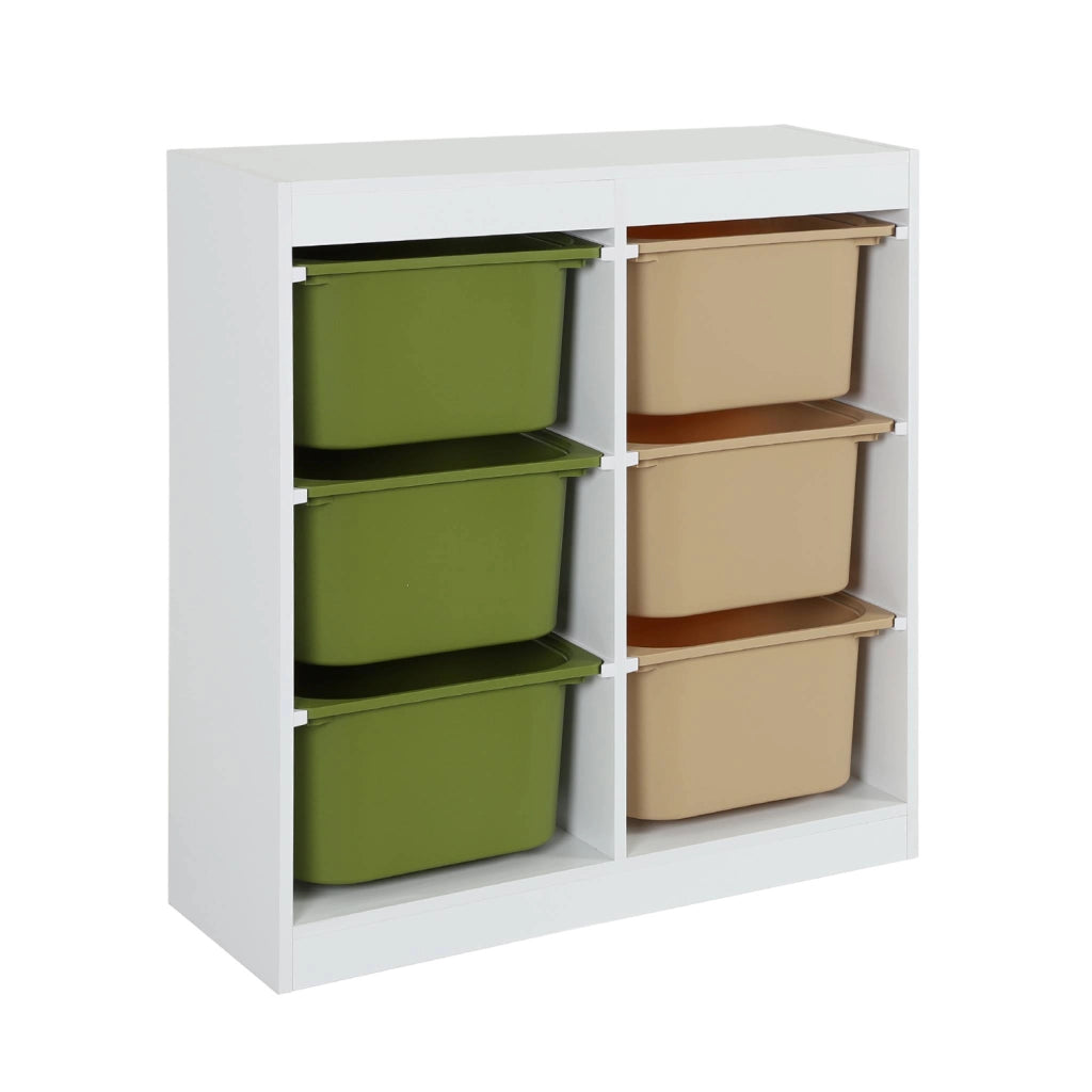 Mobile per bambini con 6 scatole colorate, verde oliva