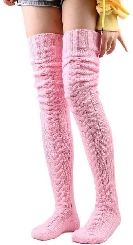 Calze da ciclista per donne - Altezza extra - Calze retrò con intreccio - Caldi per gambe ragazze - 85 cm/105 cm - Acrilico di alta qualità
