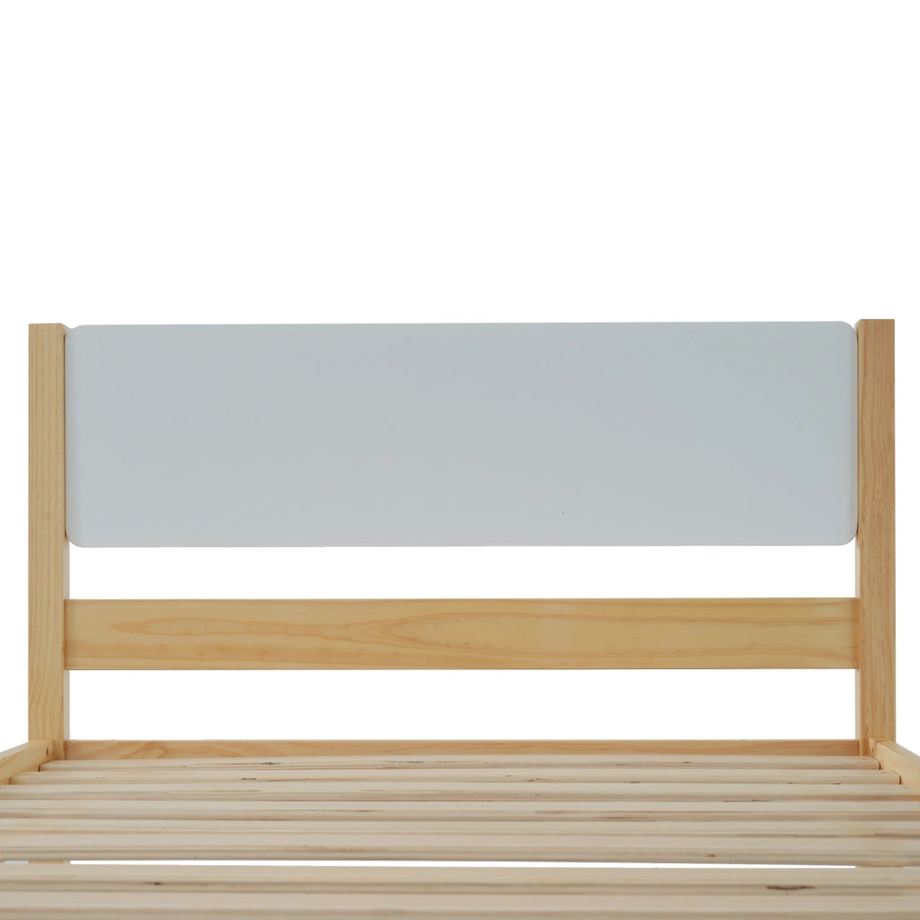 Letto Singolo 90 x 200 cm; 1 Posto; con 15 Doghe e Piede Centrale; senza Materasso; Legno Massello e MDF; Bianco Naturale