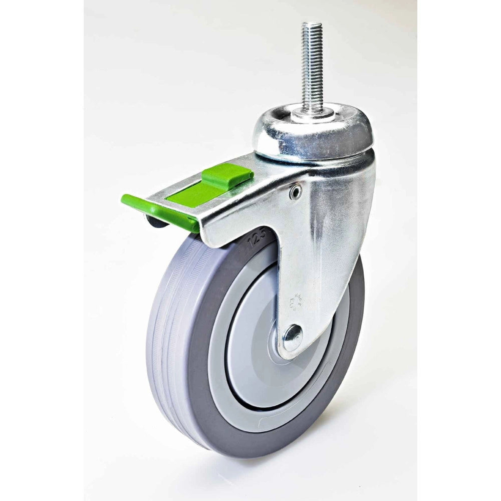 Trade Shop - Ruota Girevole Grigia Con Perno E Freno Tbbf Per Carrello Carico Pesante Portata -    -125 Mm   -