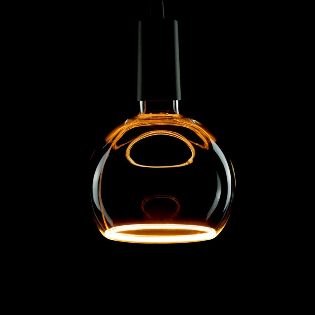 Lampadina design MOON lampada LED E27 6W dimmerabile vetro fume luce gialla 1900K pizzeria bar diametro 150mm