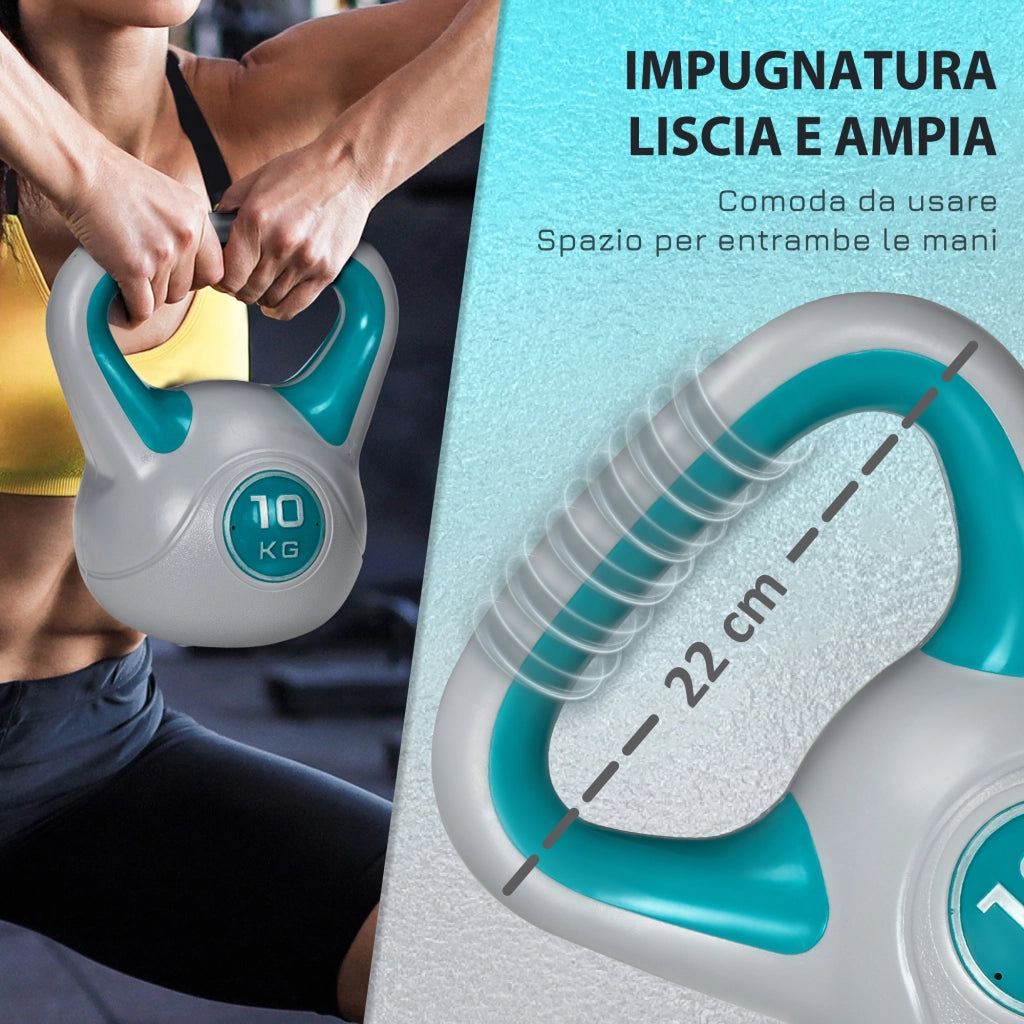 EasyComfort Kettlebell 10kg in PU e Sabbia con Base Piatta e Impugnatura per Stacchi, Squat e Sollevamenti, 22x16x26 cm, Verde Scuro