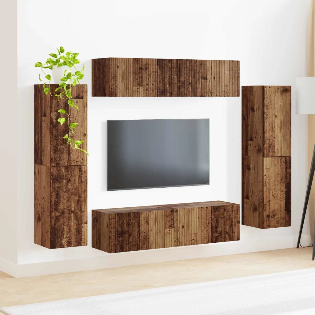 Set mobile TV 8 pz-Credenza per TV Legno vecchio Legno multistrato