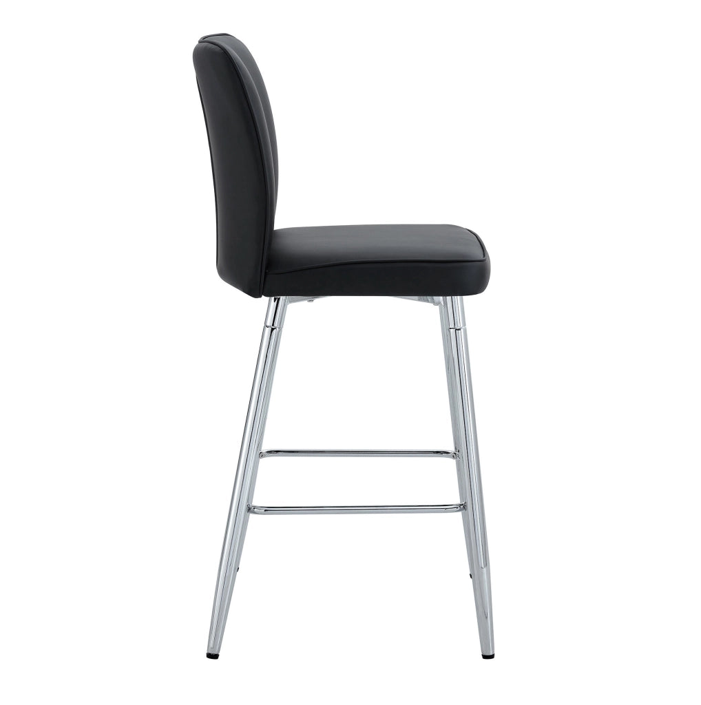 Sgabello da bar con schienale ergonomico in pelle PU nera e metallo argento
