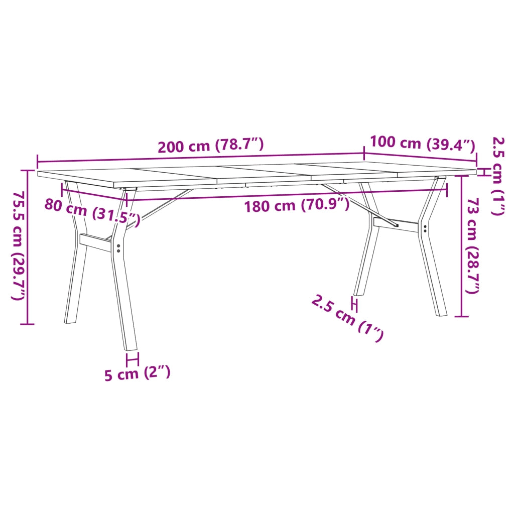 Tavolo Pranzo | Tavolo da cucina Telaio a Y 200x100x75,5 cm Legno Pino e Acciaio