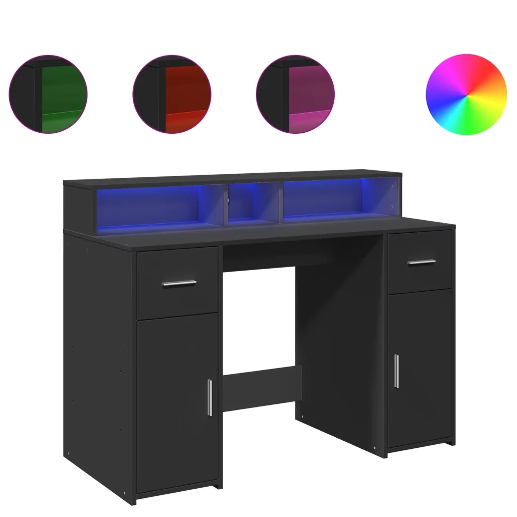 Scrivania con Luci LED Nera 120x55x91 cm in Legno Multistrato 3309412