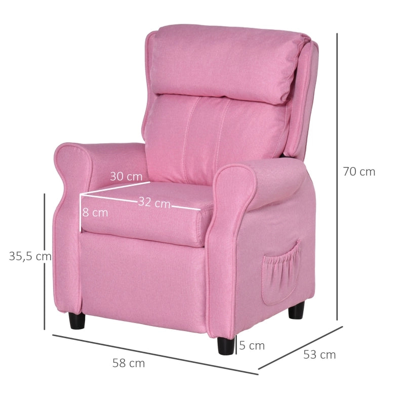 Poltroncina per bambini reclinabile con poggiapiedi, braccioli e struttura stabile, rosa