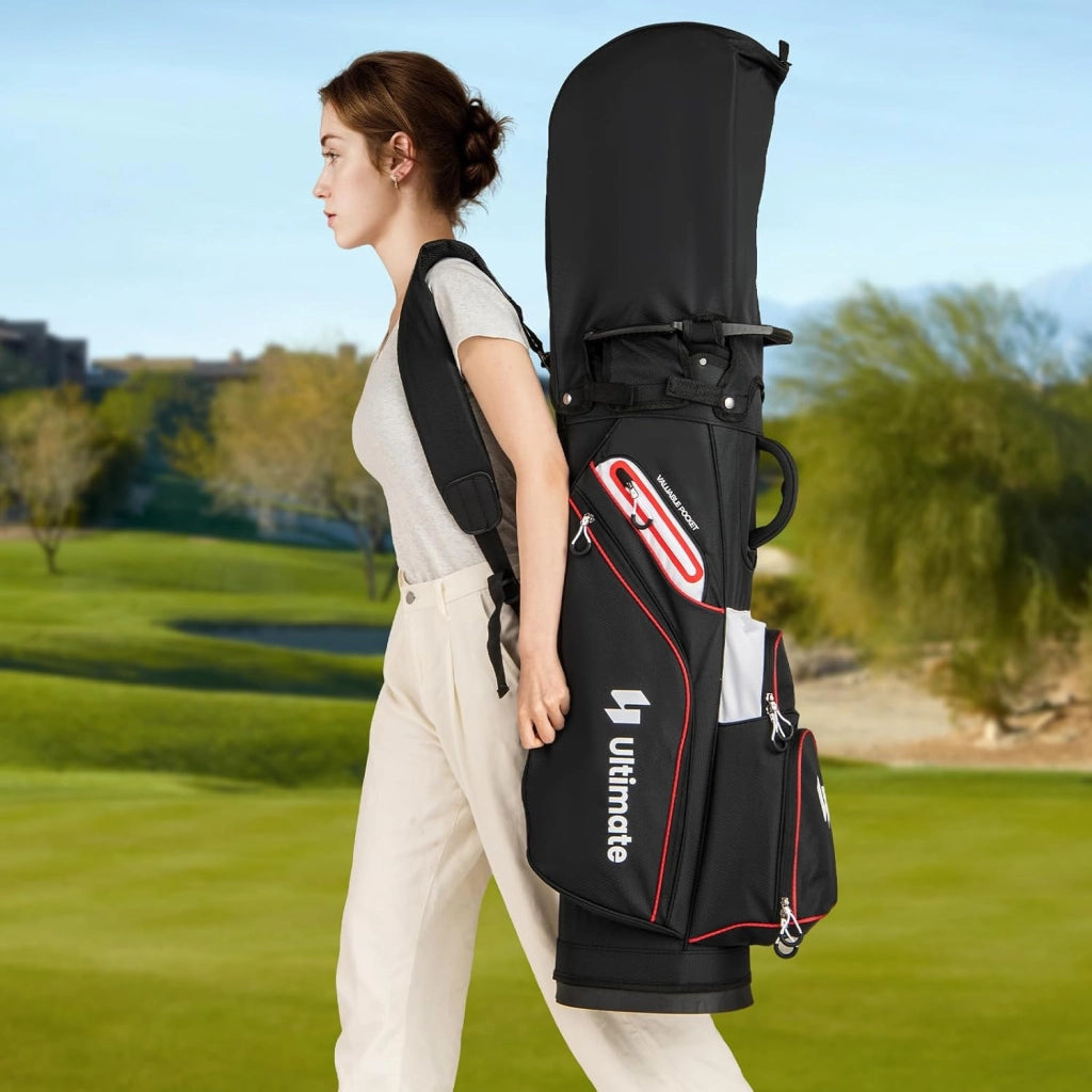 Borsa da Golf per Carrello con 14 Scomparti, Organizzatore Portatile per Mazze da Golf con Tasca Frigo, Tracolla Regolabile, Cappuccio Antipioggia e Porta Ombrello per Uomo e Donna