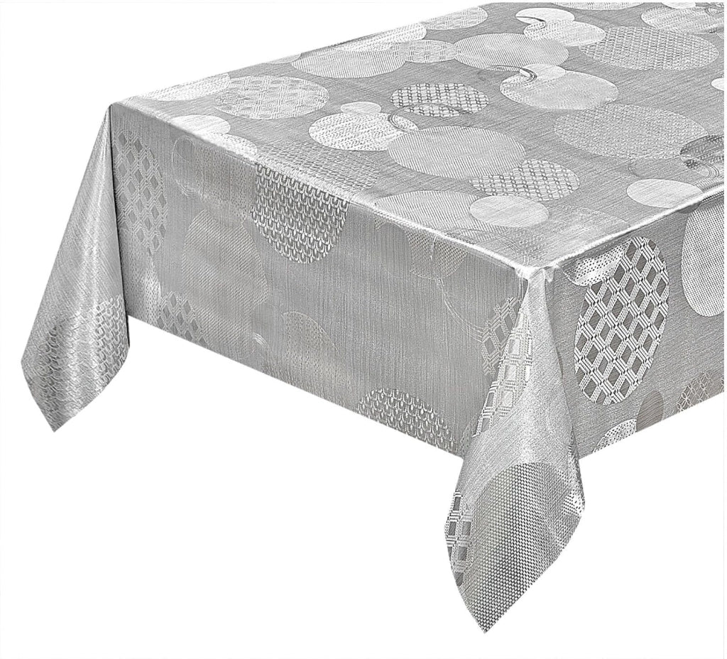 Tovaglia Cucina Antimacchia 140x400 Cm Metallizzata Lucida Grigia Copritavolo Pvc Decorato Dis_C