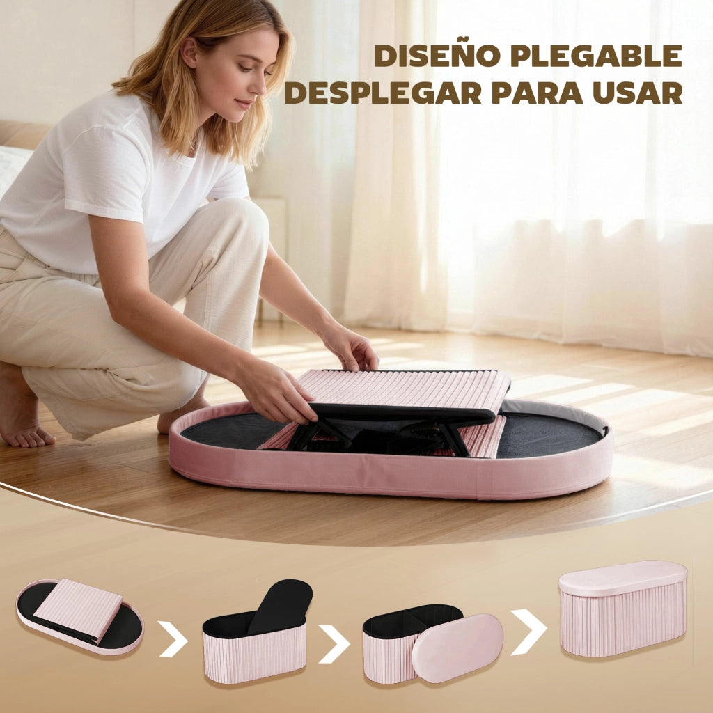 Pouf con contenitore pieghevole ¨C zephmum ¨C rosa velluto 76x38x35 cm