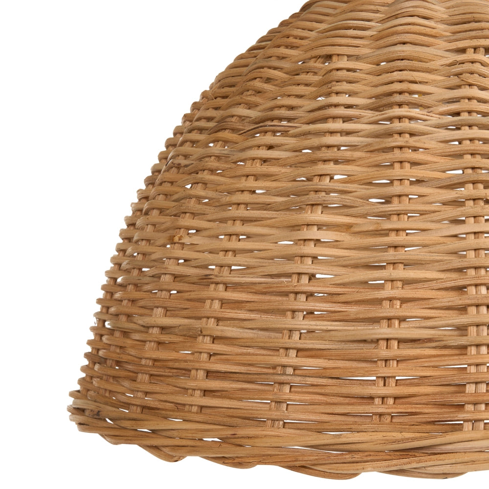 Lampada a sospensione con paralume in rattan naturale intrecciato a cupola, stile boho, rustico e Japandi