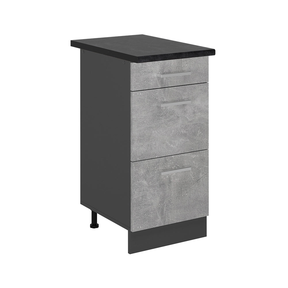 Mobiletto base per cucina R-Line Calcestruzzo/Antracite 40 cm con cassetti, PL Antracite Vicco