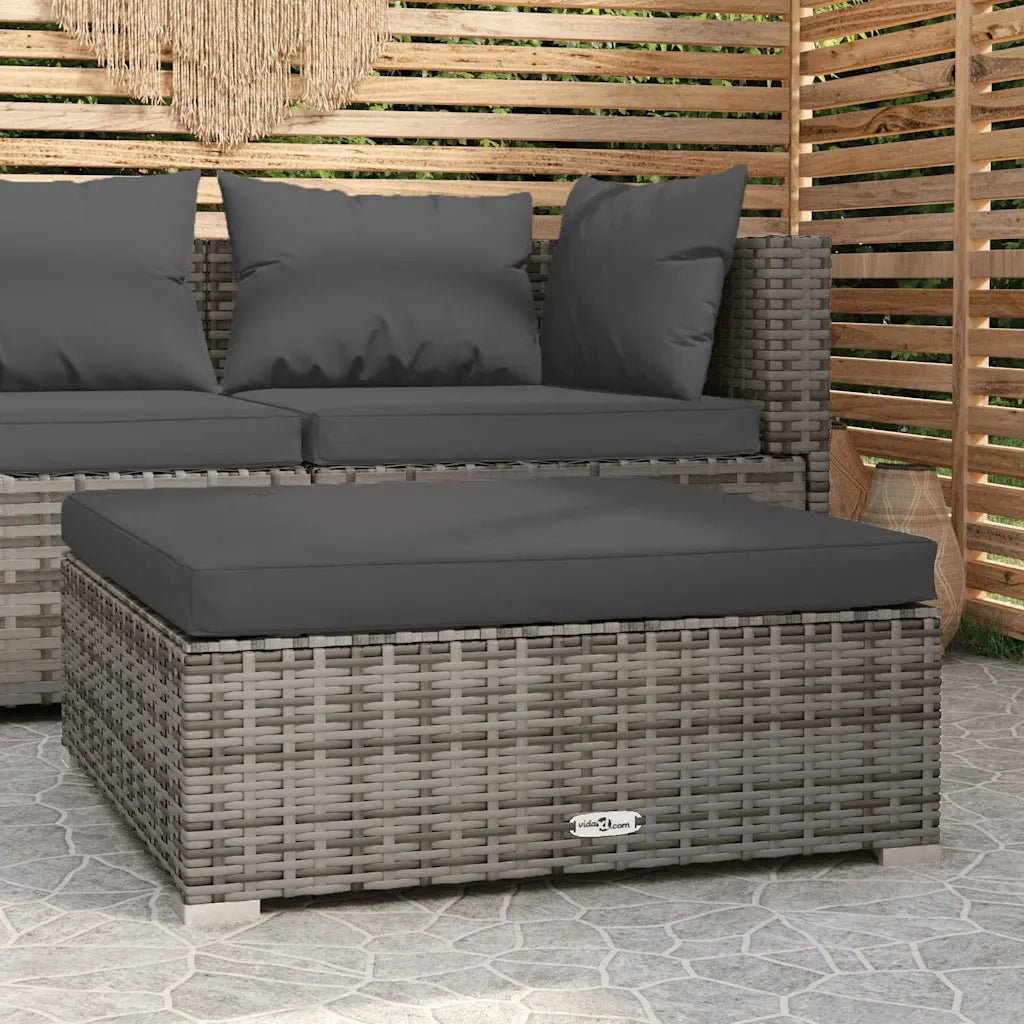 Sedia da giardino-Poggiapiedi Giardino con Cuscino Grigio 70x70x30 cm Polyrattan 610133