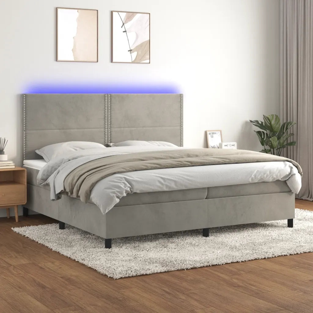 Letto a Molle Materasso e LED Grigio Chiaro 200x200 cm Velluto 3136083