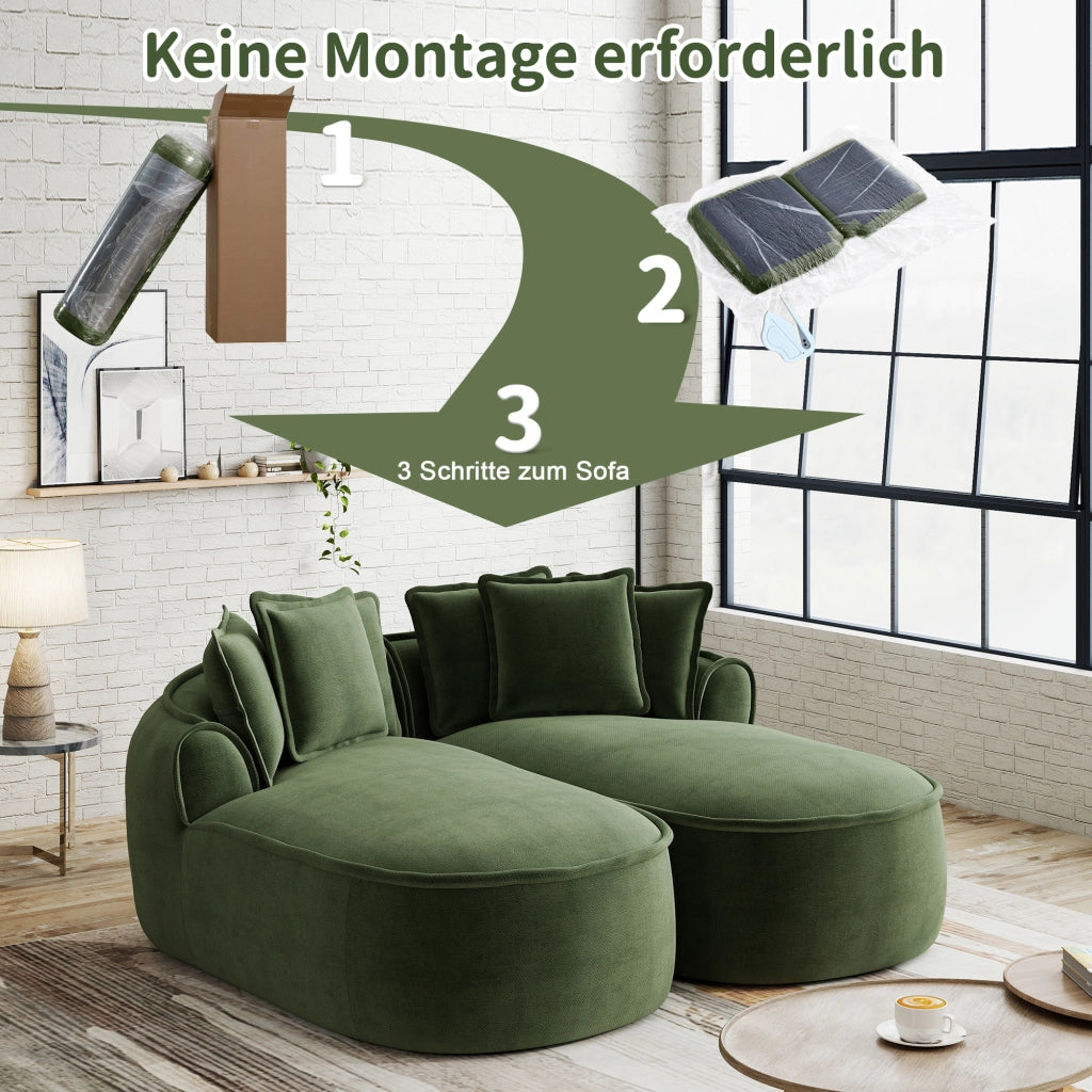Divano modulare a due posti in chenille senza telaio con seduta ergonomica e cuscini verde 184 × 164 × 67 cm