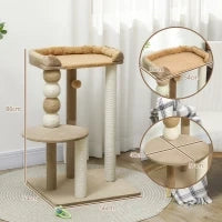 Albero Tiragraffi per Gatti con Piattaforma e Torre per Arrampicata 56x54x86 cm Marrone