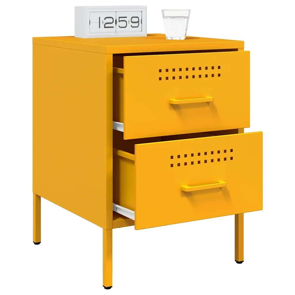 Comodino | Armadio da Notte | Mobiletto da notte Giallo Senape 36x39x50,5 cm in Acciaio