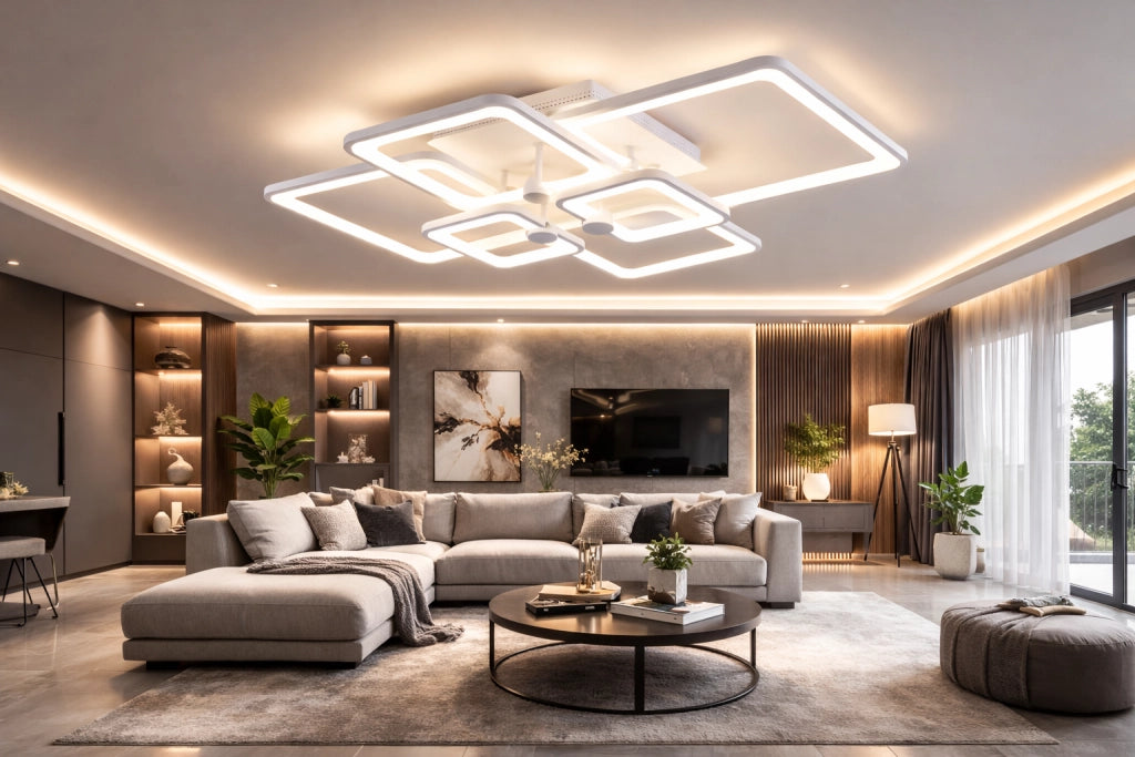 Plafoniera LED Moderna 70W 5600LM 800x570mm Soffitto Design Geometrico 6 Elementi CCT Switch 3000K 4000K 6500K Luce Calda Naturale Fredda 240° Metallo Acrilico IP20 Interno