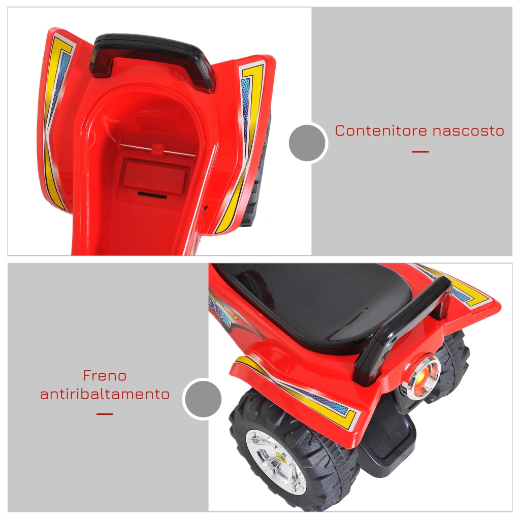 Quad Giocattolo per Bambini con Clacson, Musica e Luci, 60x38x42 cm, in PP Rosso