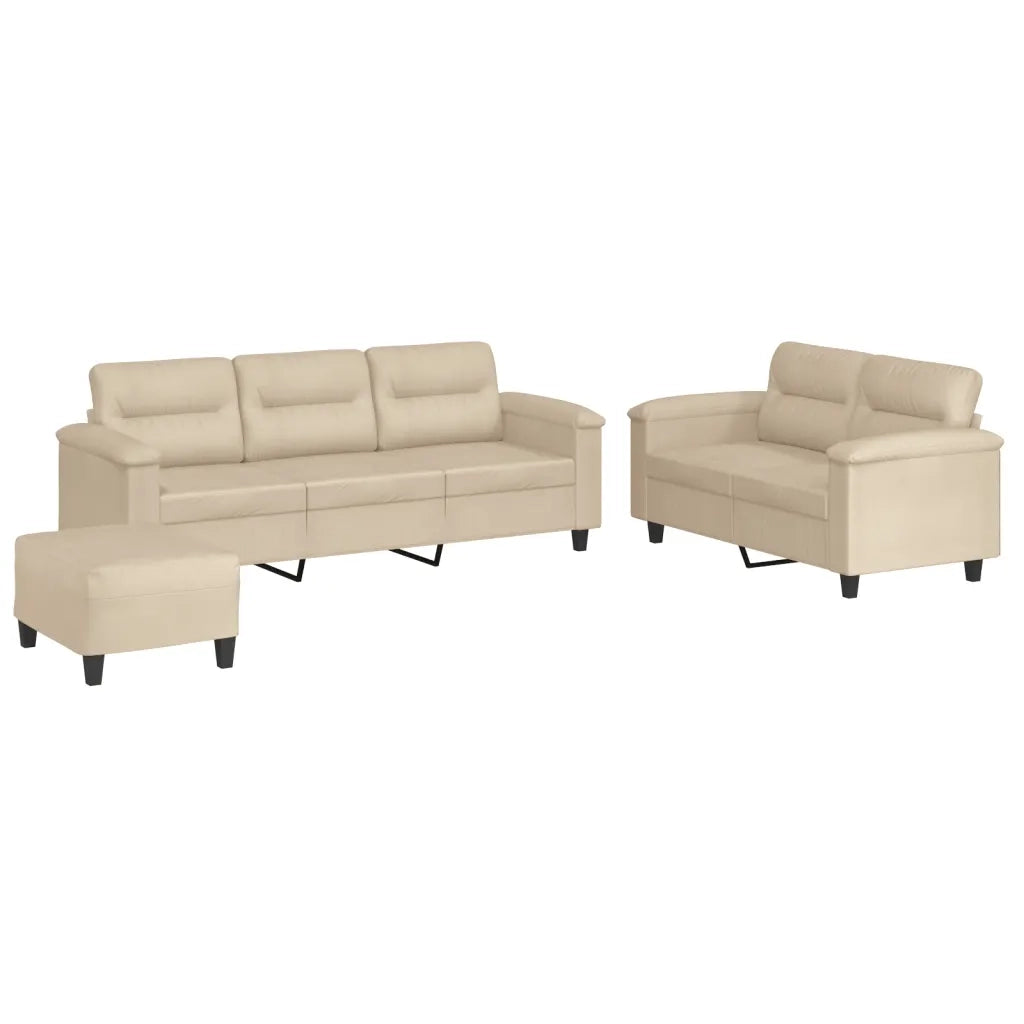 Set Divani 3 pz con Cuscini Crema in Tessuto Microfibra 3202348
