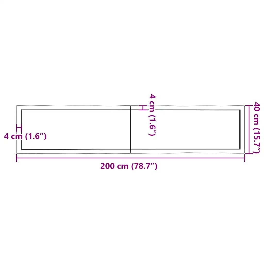 Piano Tavolo Marrone Scuro 200x40x(2-4)cm Rovere Non Trattato 364046